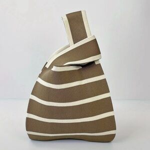 Heavy Woven Knit Striped Pattern Tote Purse Bag Japanese Knot  Closure Style